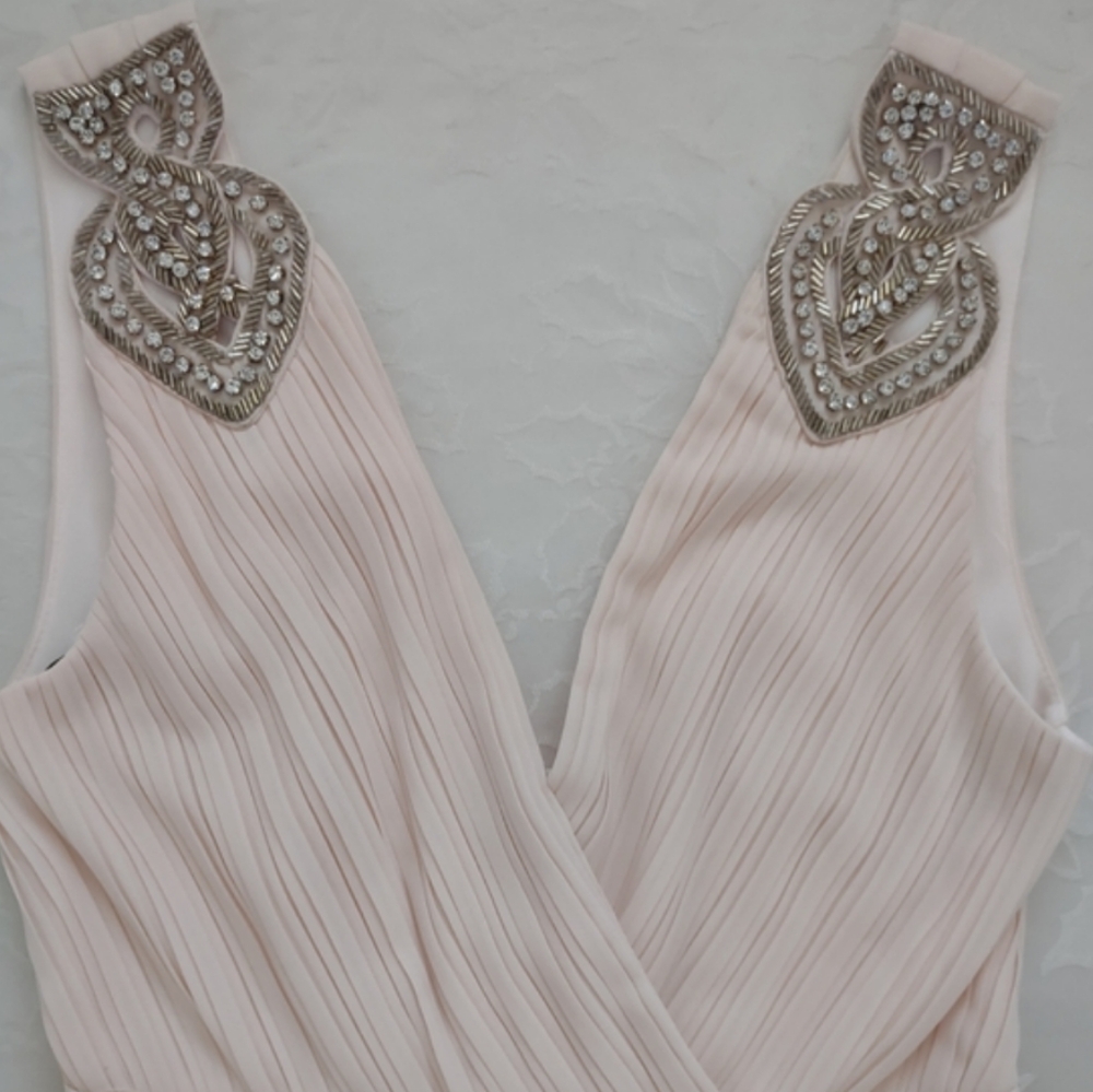 Pleated crystal jewelled embellished maxi flowy gown dress